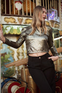 Blouse dos nu femme doré fêtes de noel fluide Anael