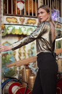 Blouse dos nu femme doré fêtes de noel fluide Anael