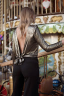 Blouse dos nu femme doré fêtes de noel fluide Anael