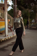 Blouse dos nu femme doré fêtes de noel fluide Anael