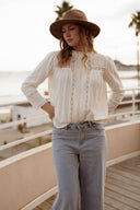 Blouse coton lin bohème été femme tendance blanc Chloé
