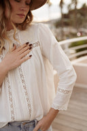Blouse coton lin bohème été femme tendance blanc Chloé