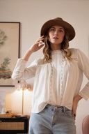 Blouse coton lin bohème été femme tendance blanc Chloé