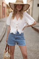 Blouse blanche femme été brodée bohème courte Lucile