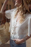 Blouse blanche femme été brodée bohème courte Lucile