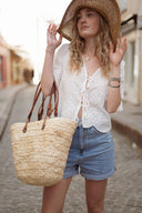 Blouse blanche femme été brodée bohème courte Lucile