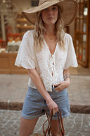 Blouse blanche femme été brodée bohème courte Lucile