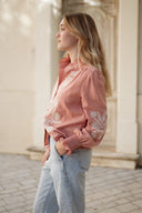 Blouse terracotta femme manches longues brodée Mary