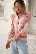 Blouse terracotta femme manches longues brodée Mary