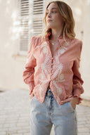 Blouse terracotta femme manches longues brodée Mary