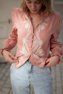 Blouse terracotta femme manches longues brodée Mary