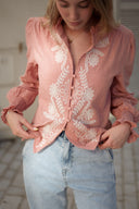 Blouse terracotta femme manches longues brodée Mary