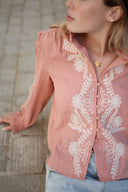 Blouse terracotta femme manches longues brodée Mary