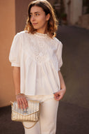 Blouse blanche brodée femme manches courtes Olie