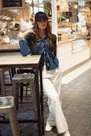 Blouse en jean avec noeud hiver tendance femme Paloma