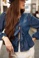 Blouse en jean avec noeud hiver tendance femme Paloma