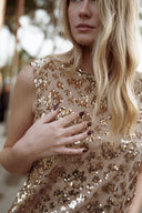 Blouse sequins or femme fêtes soirée velours beige Suzanna