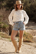 Blouse en dentelle tendance femme écru avec petit col Vinciane