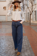 Chemise rayée manches longues femme légère fluide brodée bleu Erine