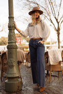 Chemise rayée manches longues femme légère fluide brodée bleu Erine