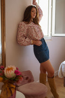 Chemise femme hiver a fleurs bordeaux 100% coton Opale