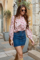 Chemise femme hiver a fleurs bordeaux 100% coton Opale