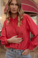 Chemise fluide rouge femme printemps brodée tendance Rosalie