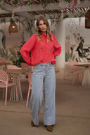 Chemise fluide rouge femme printemps brodée tendance Rosalie