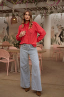 Chemise fluide rouge femme printemps brodée tendance Rosalie