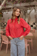 Chemise fluide rouge femme printemps brodée tendance Rosalie