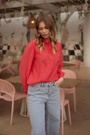 Chemise fluide rouge femme printemps brodée tendance Rosalie