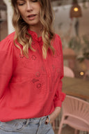 Chemise fluide rouge femme printemps brodée tendance Rosalie
