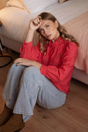 Chemise fluide rouge femme printemps brodée tendance Rosalie