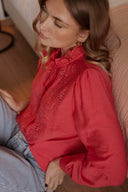 Chemise fluide rouge femme printemps brodée tendance Rosalie