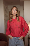 Chemise fluide rouge femme printemps brodée tendance Rosalie