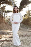 Combinaison longue femme été dentelle blanche dos nu mariage civil mariée Anna
