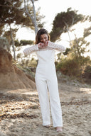 Combinaison longue femme été dentelle blanche dos nu mariage civil mariée Anna