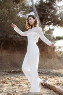 Combinaison longue femme été dentelle blanche dos nu mariage civil mariée Anna