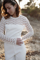 Combinaison longue femme été dentelle blanche dos nu mariage civil mariée Anna