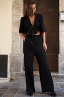 Combinaison pantalon femme tendance noire dos nu souple Celestine Lucie star ac