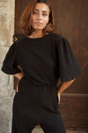 Combinaison pantalon femme tendance noire dos nu souple Celestine Lucie star ac