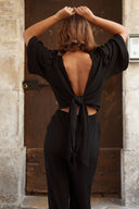 Combinaison pantalon femme tendance noire dos nu souple Celestine Lucie star ac