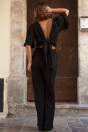 Combinaison pantalon femme tendance noire dos nu souple Celestine Lucie star ac