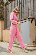 Combinaison femme été rose Jacinthe décolleté V tendance rose bonbon