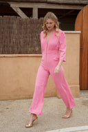 Combinaison femme été rose Jacinthe décolleté V tendance rose bonbon