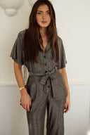 Combinaison longue fêtes de Noel femme lurex argenté dos nu Santa