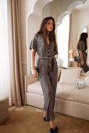 Combinaison longue fêtes de Noel femme lurex argenté dos nu Santa