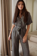 Combinaison longue fêtes de Noel femme lurex argenté dos nu Santa