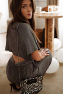 Combinaison longue fêtes de Noel femme lurex argenté dos nu Santa