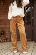 Pantalon large en daim camel femme tendance hiver Ezio